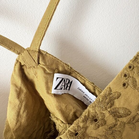 Zara Embroidered Chemise Dress Green Size XS - Picture 9 of 11